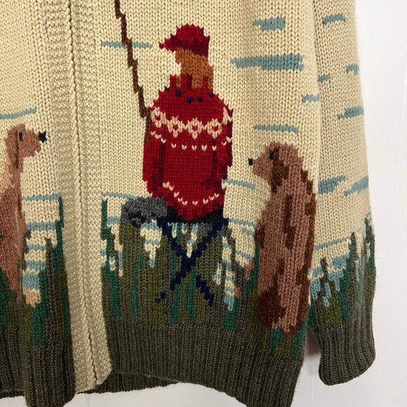 Hand Knit Lauren Ralph Lauren Landscape Novelty Wool Sweater Vintage Dog Small - Picture 2 of 8